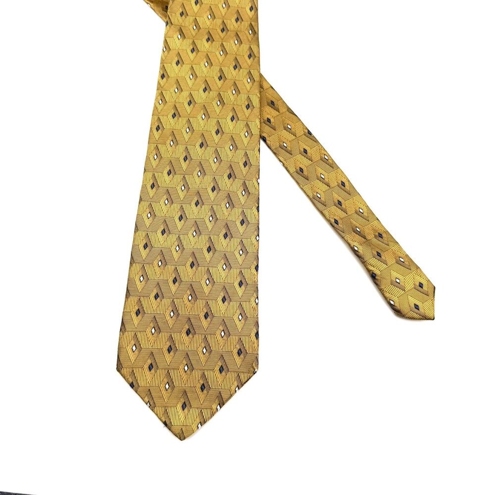 Jos. A. Bank Signature Tie Gold Silk Geometric Diamond Made in Italy 59"